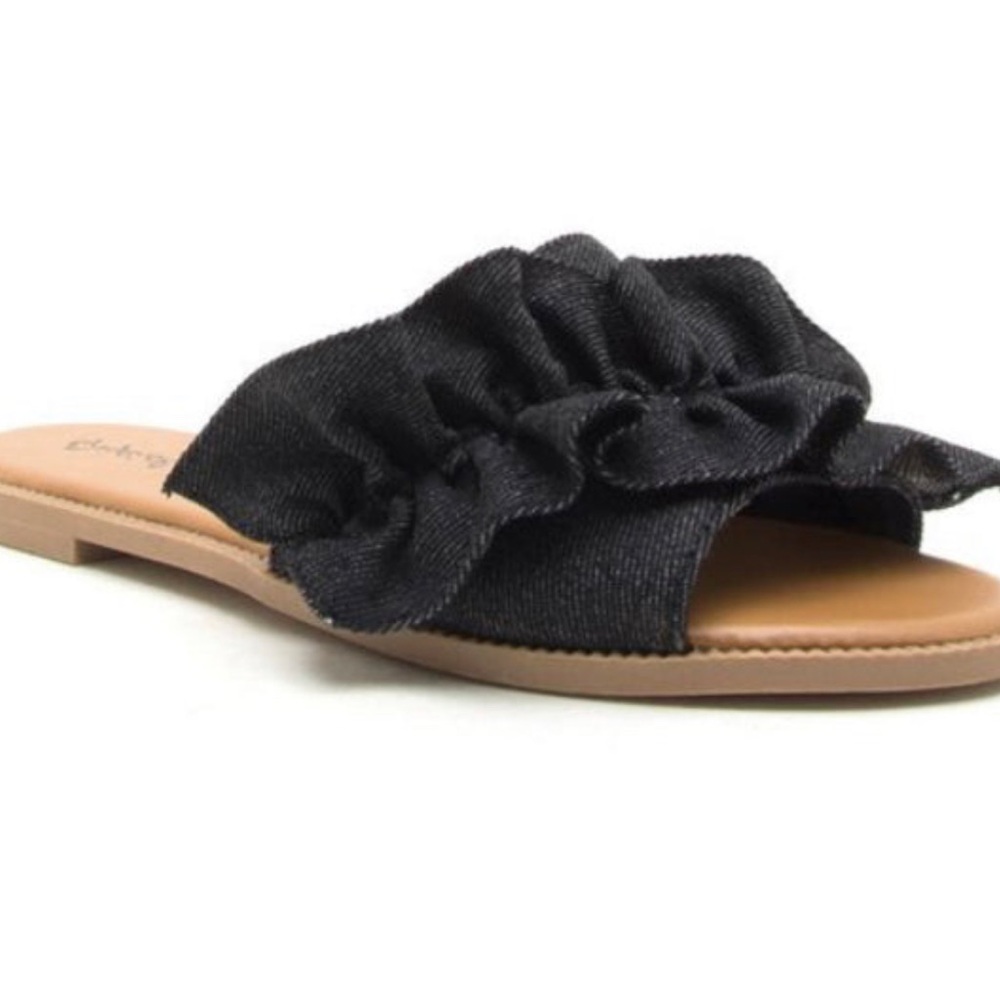 Women's Black Ruffle Slide Sandals